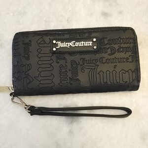 Juicy Couture Wallet Womens Zip Around Clutch Purse Organizer Embossed Black